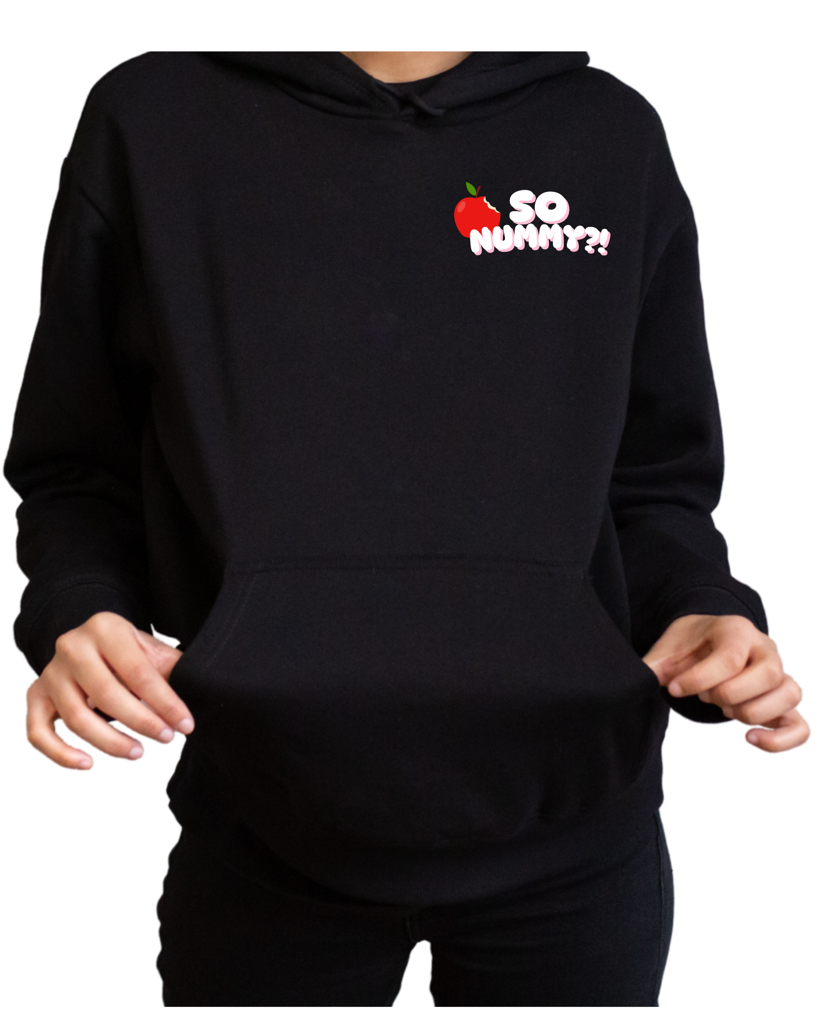 Black hoodie with a logo on a white background