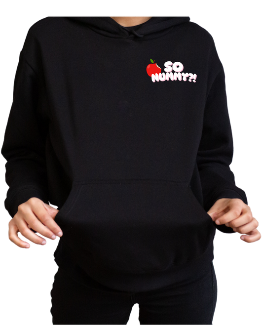 Black hoodie with a logo on a white background